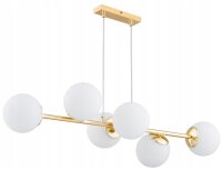 Pendelleuchte 6-flammig Glas Wei&szlig; Gold E27 L:90 cm