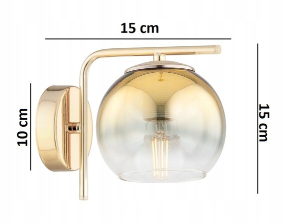 Wandlampe mit Arm Glas Metall Gold E27 B:22 cm Modern