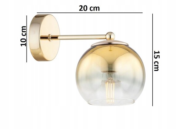 Wandleuchte Glas Metall Gold E27 B:22 cm wohnlich