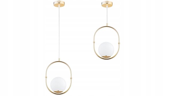 Pendelleuchte Gold Weiß Metall Glas E27 B:14 cm Modern