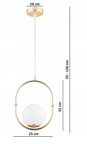 Pendelleuchte Gold Weiß Metall Glas E27 B:14 cm Modern