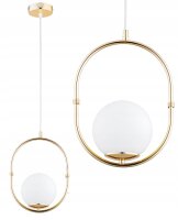 Pendelleuchte Gold Wei&szlig; Metall Glas E27 B:14 cm Modern