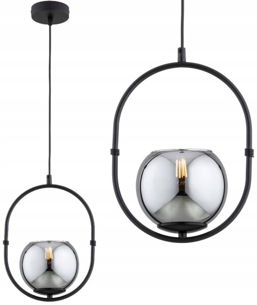 Pendelleuchte Rauchglas Schwarz E27 B:14 cm Modern