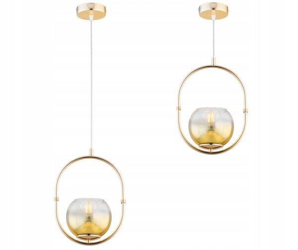 Pendelleuchte Glas Metall Gold E27 B:14 cm Modern edel