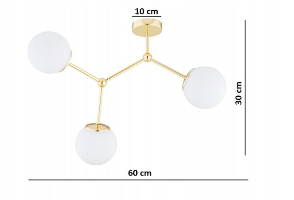 Deckenleuchte 3-flammig Glas Gold E27 60 cm Modern