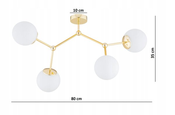 Deckenleuchte 4-flammig Glas Gold E27 L:80 cm blendarm