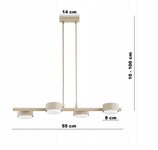 Pendelleuchte 4-flammig Ecru GX53 L:55 cm blendarm