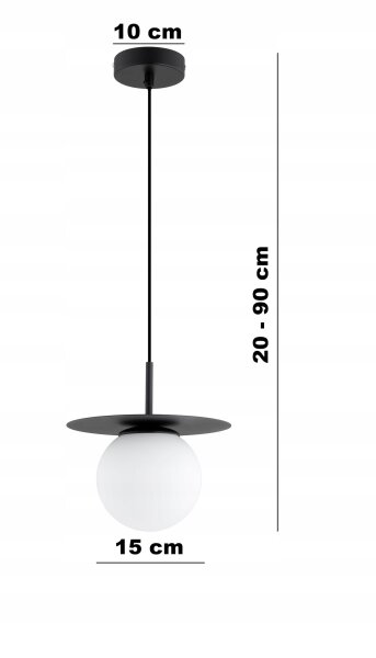 Hängelampe Glas Schwarz Weiß E27 B:20 cm wohnlich