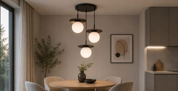 Pendelleuchte 3-flammig Glas Metall Schwarz E27 B:50 cm