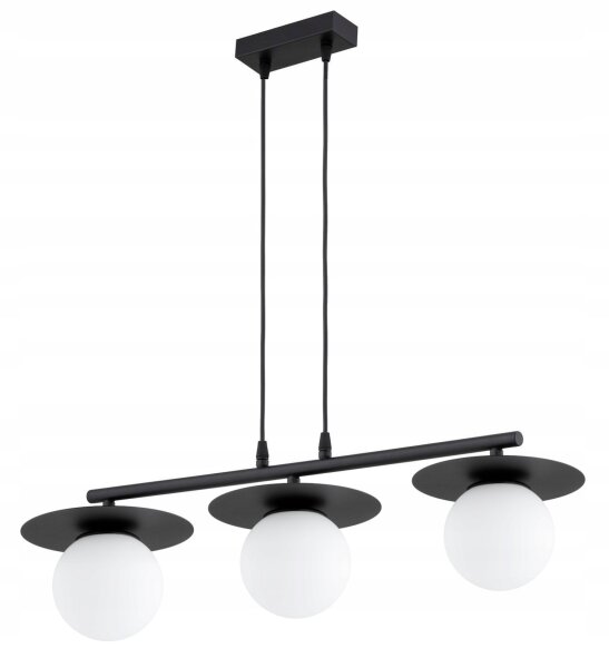 Pendelleuchte Glas Metall Schwarz 3-flammig E27 L:75 cm