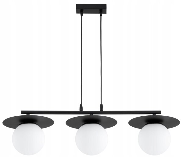 Pendelleuchte Glas Metall Schwarz 3-flammig E27 L:75 cm