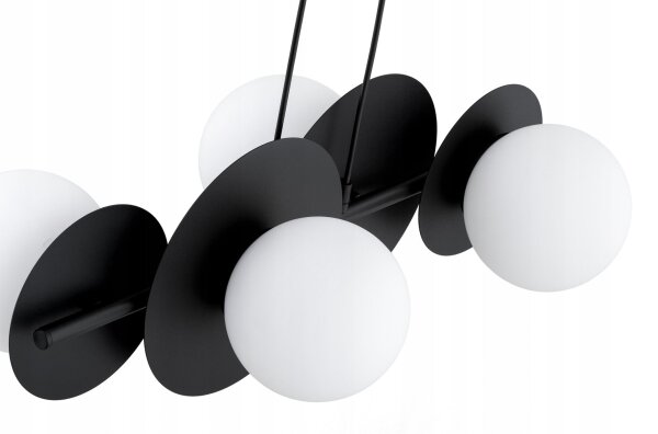 Pendelleuchte Glas Metall Schwarz E27 L:60 cm 4-flammig
