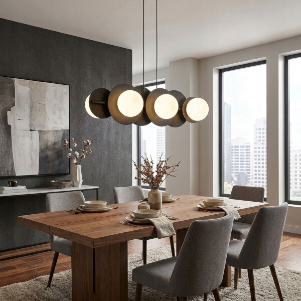 Pendelleuchte 6-flammig Metall Glas Schwarz E27 L:75 cm