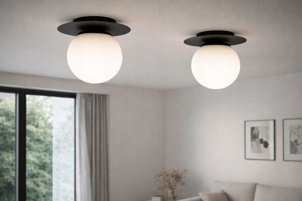 Deckenlampe Glas Schwarz Weiß E27 B:75 cm wohnlich