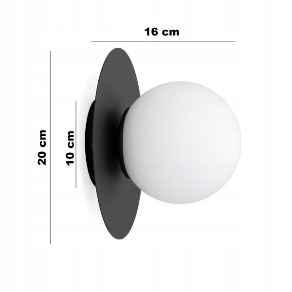 Wandleuchte Glas Metall Schwarz Weiß E27 L:20 cm Modern