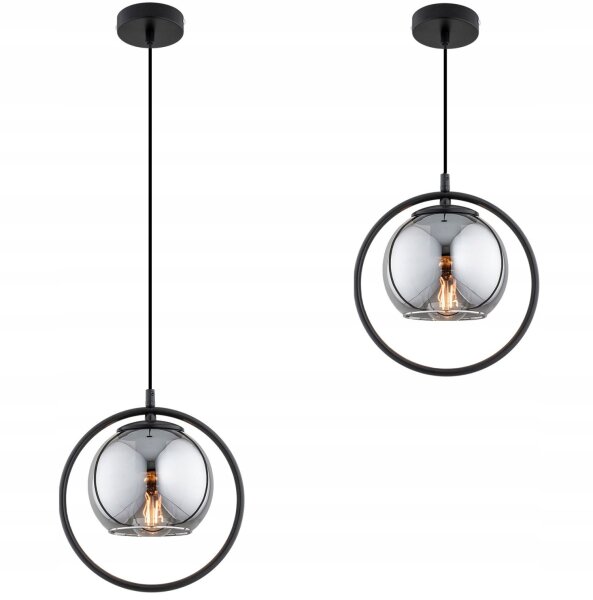 Pendelleuchte Schwarz Rauchglas E27 B:14 cm Modern