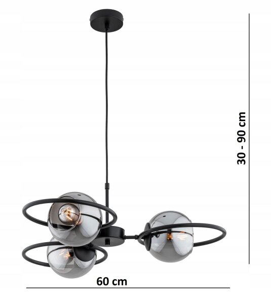Pendelleuchte 3-flammig Rauchglas E27 L:60 cm blendarm