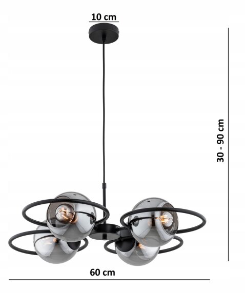 Pendelleuchte 4-flammig Rauchglas blendarm E27 L:60 cm