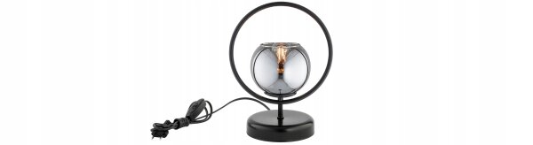 Tischleuchte Rauchglas Schwarz Metall E27 H:32 cm edel
