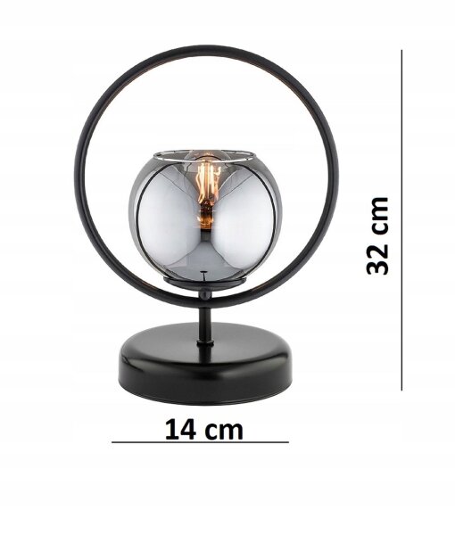 Tischleuchte Rauchglas Schwarz Metall E27 H:32 cm edel