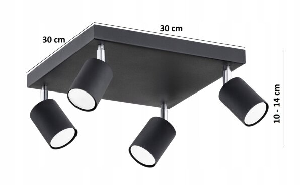 Deckenspot 4-flammig Schwarz Metall GU10 B:30 cm Modern