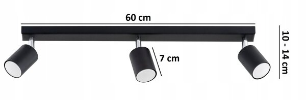 Deckenspot verstellbar Schwarz 3-flammig GU10 L:60 cm