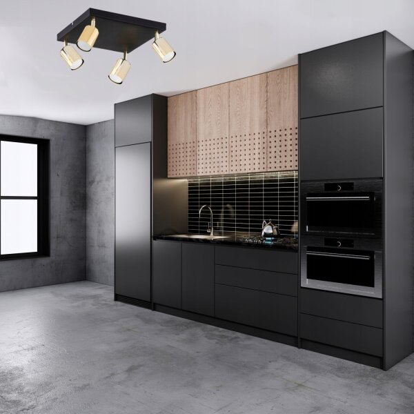 Deckenspot Schwarz Gold Metall GU10 B:30 cm dekorativ