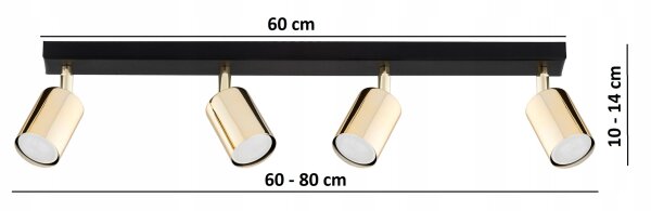Deckenspot verstellbar Schwarz Gold Metall GU10 L:60 cm