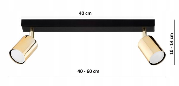 Deckenspot schwenkbar Metall Schwarz Gold GU10 L:40 cm