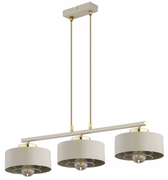 Pendelleuchte 3-flammig Beige Gold Metall E27 L:70 cm