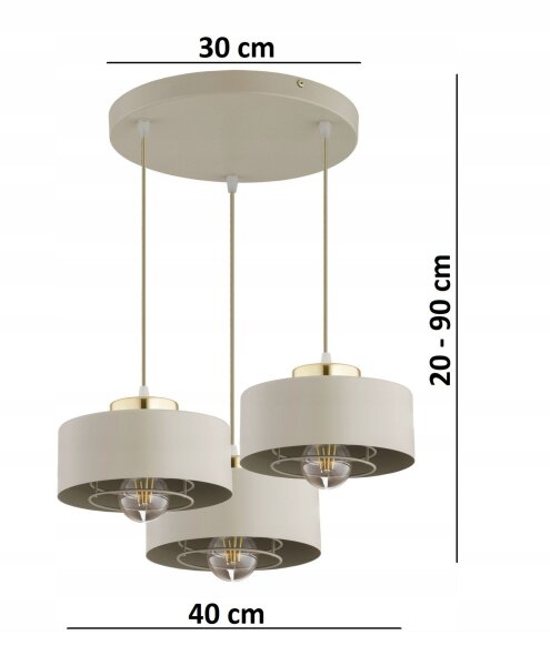 Pendelleuchte 3-flammig Beige Gold E27 B:30 cm Metall