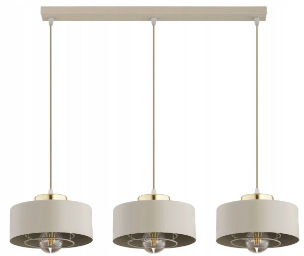 Hängelampe 3-flammig Beige Gold Metall E27 L:60 cm