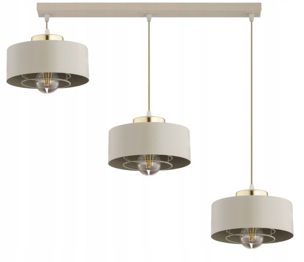 Hängelampe 3-flammig Beige Gold Metall E27 L:60 cm