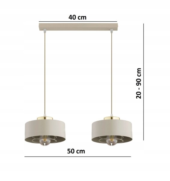 Hängelampe 2-flammig Beige Gold E27 L:40 cm Modern