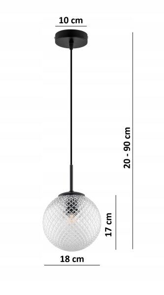 Pendelleuchte Retro Glas Schwarz Klar E27 B:18 cm rund
