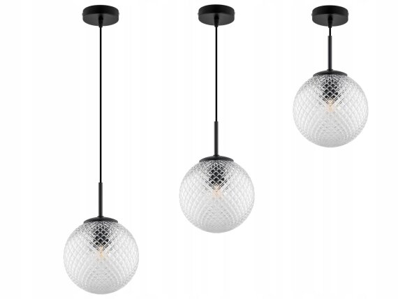 Hängelampe Glasschirm Schwarz Metall E27 B:20 cm Retro