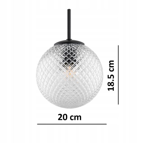 Hängelampe Glasschirm Schwarz Metall E27 B:20 cm Retro