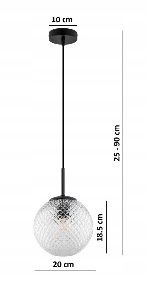Hängelampe Glasschirm Schwarz Metall E27 B:20 cm Retro