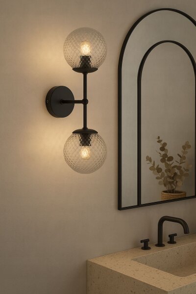 Wandlampe Up Down 2-flammig Glas Schwarz E27 H:40 cm