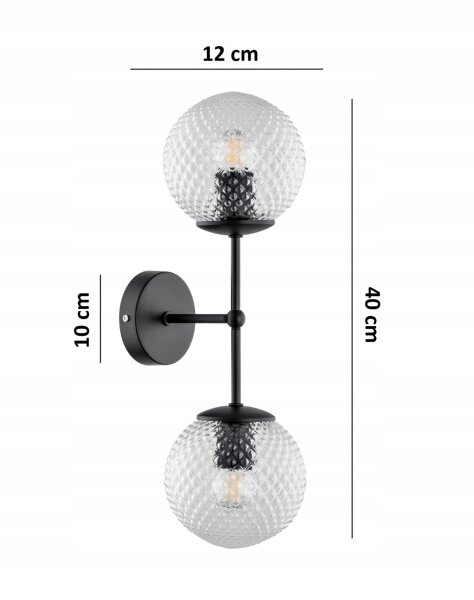 Wandlampe Up Down 2-flammig Glas Schwarz E27 H:40 cm
