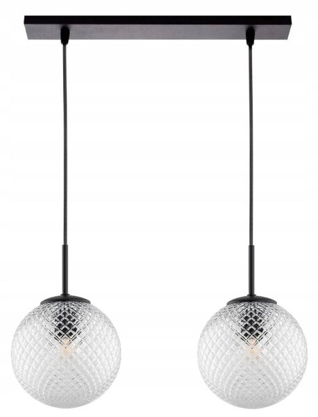 Pendelleuchte 2-flammig Schwarz Metall Glas E27 L:40 cm