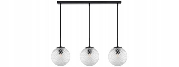 Pendelleuchte Glas Metall Schwarz 3-flammig E27 L:60 cm