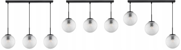 Pendelleuchte Glas Metall Schwarz 3-flammig E27 L:60 cm