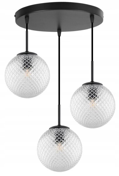 Pendelleuchte 3-flammig Schwarz Metall Glas E27 B:30 cm
