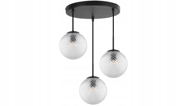 Pendelleuchte 3-flammig Schwarz Metall Glas E27 B:30 cm