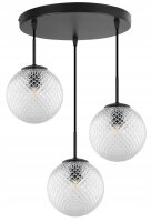 Pendelleuchte 3-flammig Schwarz Metall Glas E27 B:30 cm