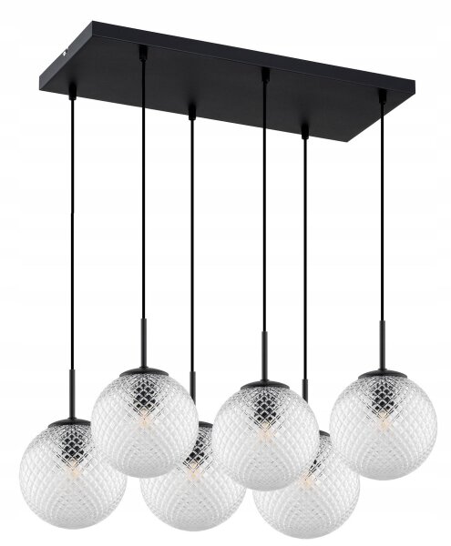 Hängelampe 6-flammig Metall Glas Schwarz E27 60 cm