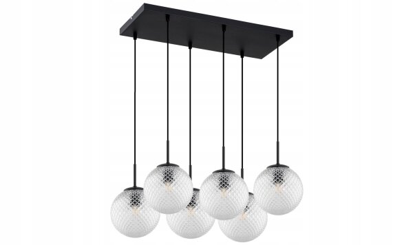 Hängelampe 6-flammig Metall Glas Schwarz E27 60 cm