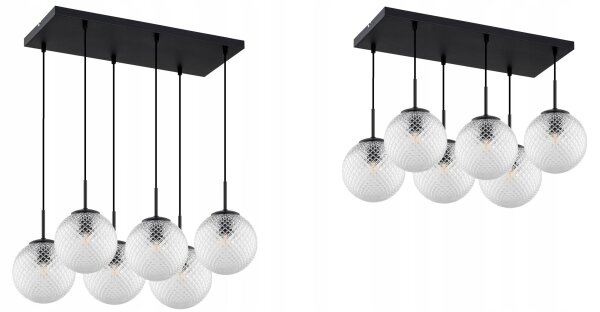 Hängelampe 6-flammig Metall Glas Schwarz E27 60 cm