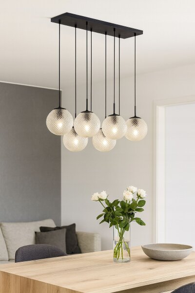 Hängelampe 6-flammig Metall Glas Schwarz E27 60 cm